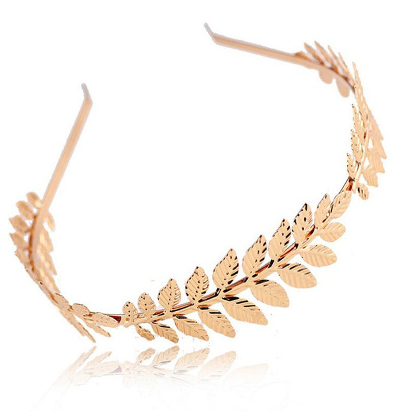 Ladies Girls Gold Metal Olive Leaf Baroque Style Headband Jewelry - PrettyKid