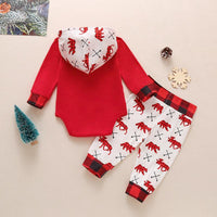 Baby Boys Letter Hooded Jumpsuit Cartoon Printed Pants Christmas Hooded Set - PrettyKid