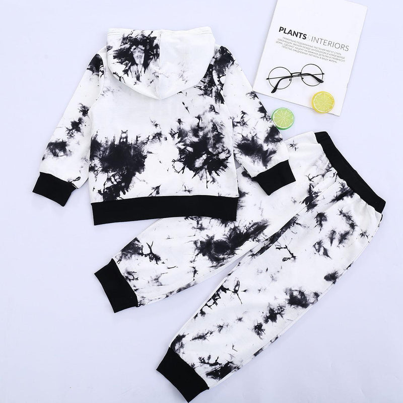 Toddler Kids Boys' Letter Print Tie-dye Hooded Sweatshirt Set Wholesale Baby Clothes Bulk - PrettyKid