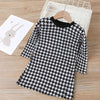 A-line Long Sleeves Houndstooth Dresses for Toddler Girls - PrettyKid