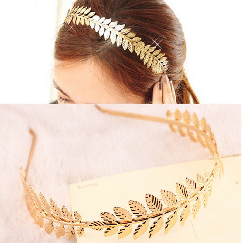 Ladies Girls Gold Metal Olive Leaf Baroque Style Headband Jewelry - PrettyKid