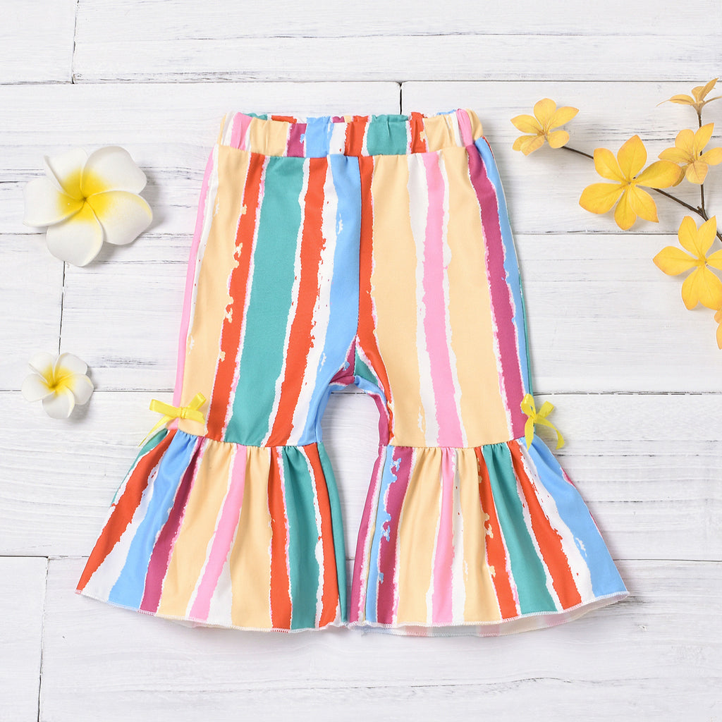Toddler Girl Colorful Striped Flared Pants - PrettyKid