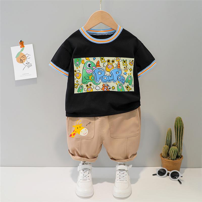 Toddler Boy Letter Print T-shirt & Crocodile Leather Shorts - PrettyKid