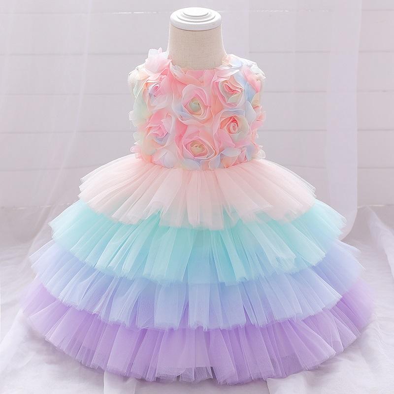 Toddler Girl 3D Flower Decor Sleeveless Mesh Layered Hem Formal Dress - PrettyKid