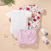 Baby Girl Floral Print Bodysuit And Striped Shorts Baby Girl Outfit Sets KS125934 - PrettyKid