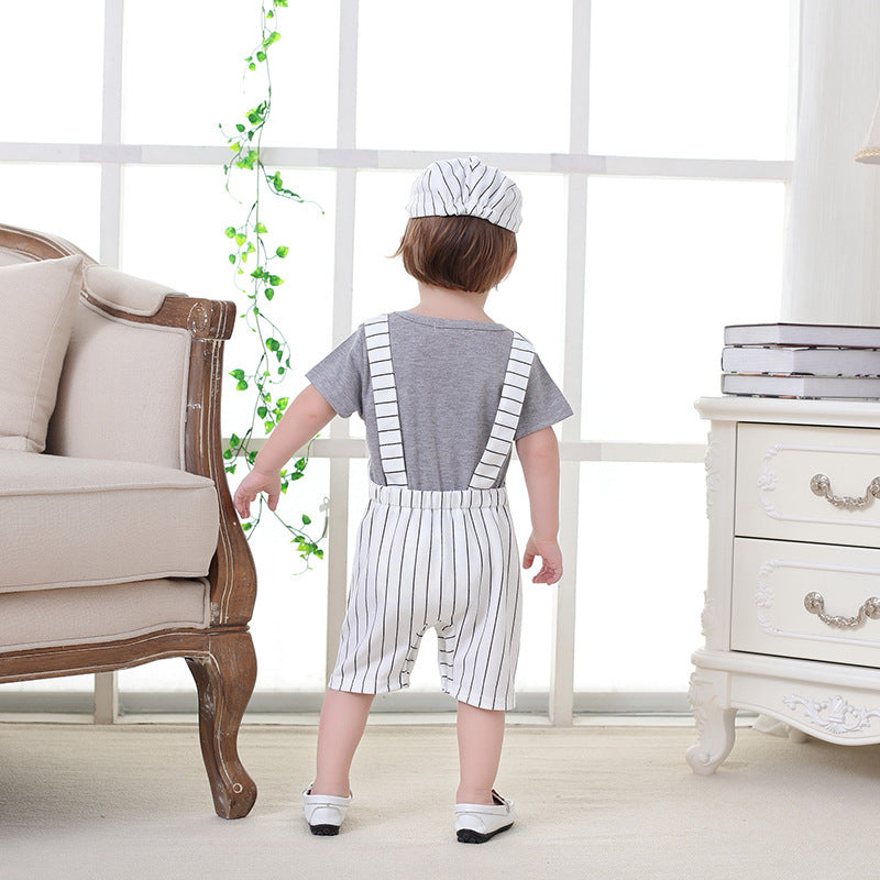 Baby Striped Rompers & Hat Two Pieces Set Wholesale - PrettyKid