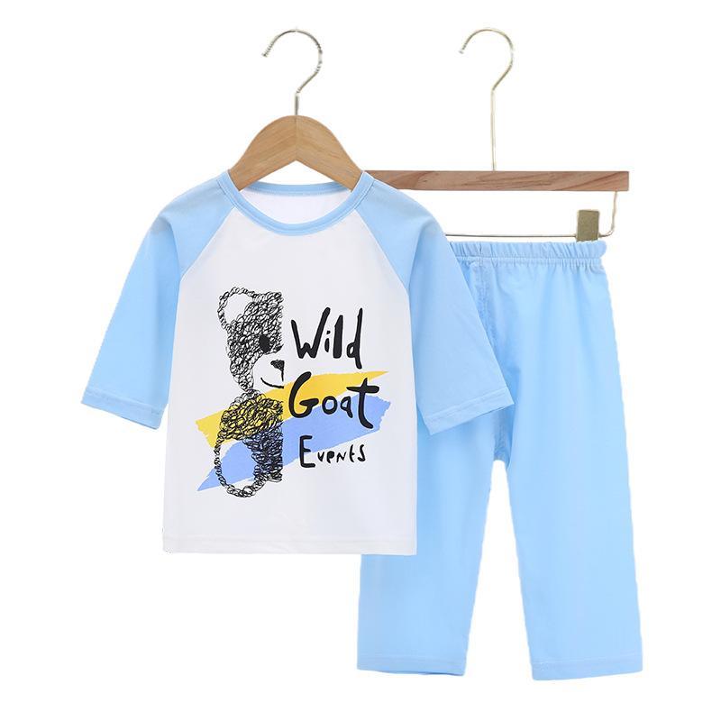 Toddler Boy Cartoon Bear Pattern Letter Print Pajama Top & Capri Pants - PrettyKid