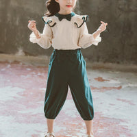 Trendy Ruffled Top with Bowknot and Pants Set - PrettyKid