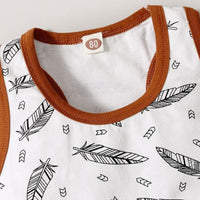 Baby Boy Leaf Print Tank & Striped Shorts & Hat - PrettyKid