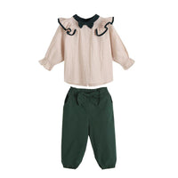 Trendy Ruffled Top with Bowknot and Pants Set - PrettyKid