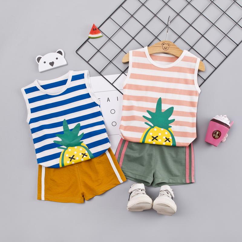 2-piece Cartoon Design Striped Vest & Shorts for Children Boy - PrettyKid