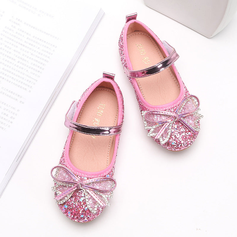 Bowknot Sequin Crystal Princess Shoes For Girls - PrettyKid