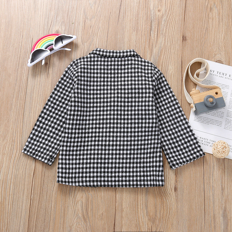 18M-6Y Girls Coats Houndstooth Long Sleeve Buttoned Blazer Wholesale Toddler Clothing Wholesale Girls Clothes - PrettyKid