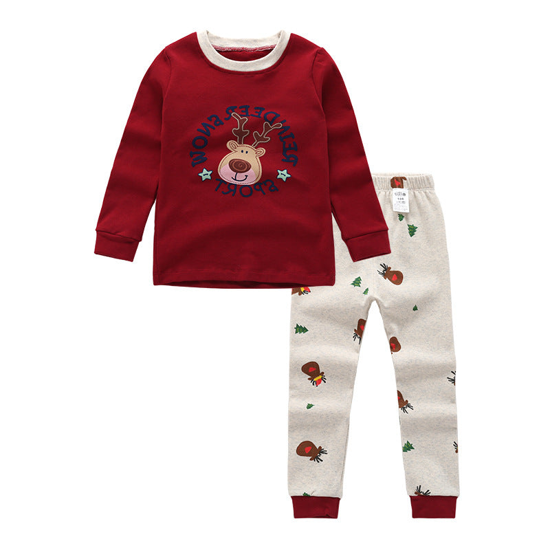 Christmas Elk Print Top And Pants Toddler And Kid 2 Piece Pajamas - PrettyKid