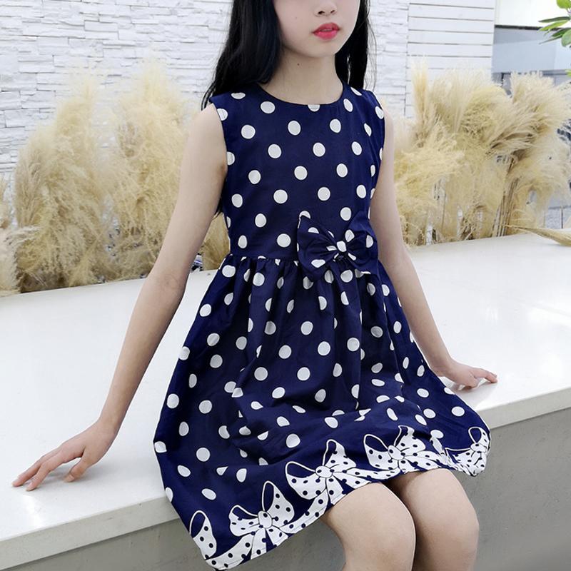 Kid Girl Black Wave Point Bowknot Hem Dress Children's Clothing - PrettyKid