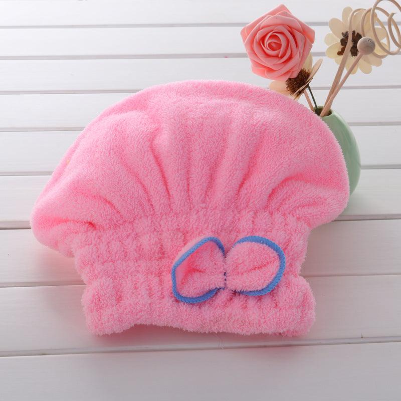 Children's Elastic Band Coral Velvet Bow Dry Hair Cap Bath Cap - PrettyKid