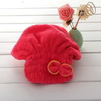 Children's Elastic Band Coral Velvet Bow Dry Hair Cap Bath Cap - PrettyKid