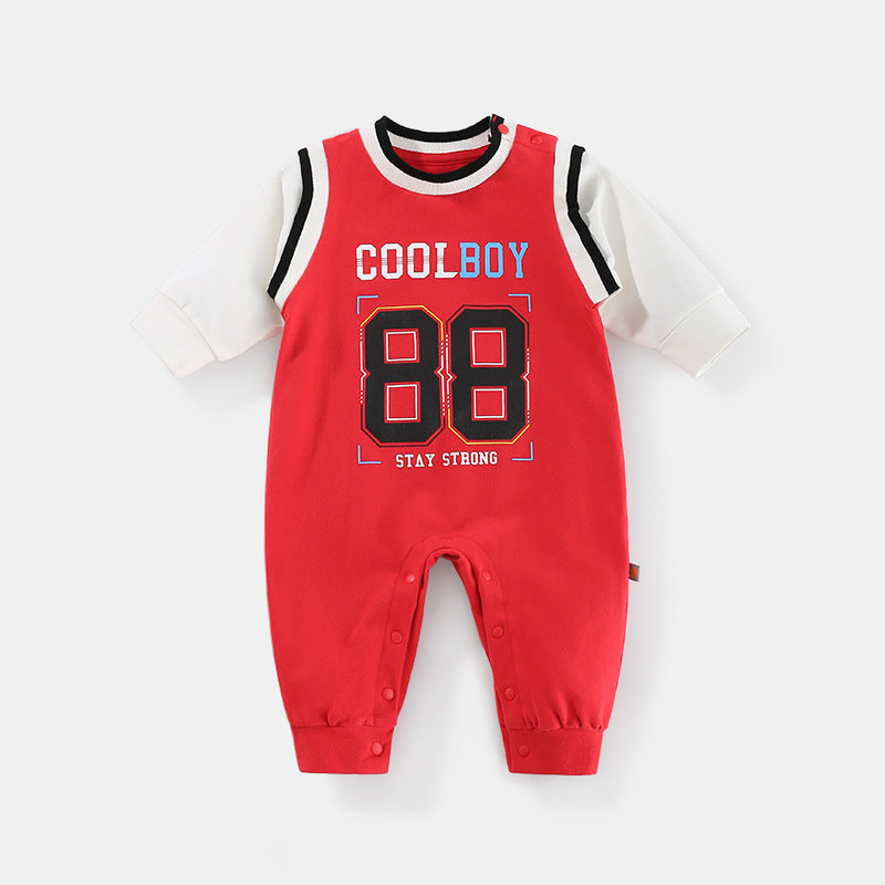 Baby Boy Fake Two-Piece Letter Print Jumpsuit Baby One Piece Jumpsuit - PrettyKid