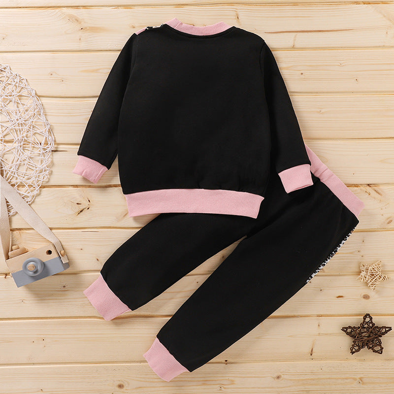 Colorblock Leopard Print Sweatshirt And Trousers Toddler Boy Outfit Sets - PrettyKid