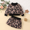 Baby Girl Turtleneck Leopard Print Jumper And Skirt Two Piece Baby Sets - PrettyKid