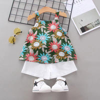 Toddler Girl Floral Print Suspender Top & Shorts Wholesale Children's Clothing - PrettyKid