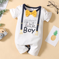 Baby Boy Bow Tie Decor Letter Pattern Jumpsuit - PrettyKid