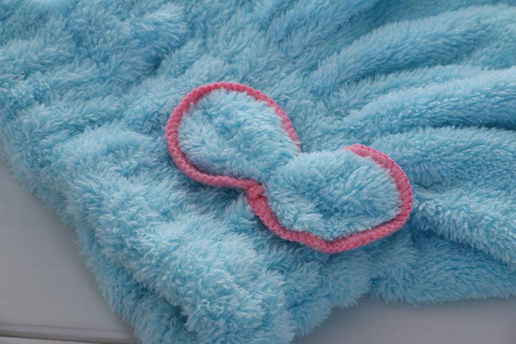 Children's Elastic Band Coral Velvet Bow Dry Hair Cap Bath Cap - PrettyKid