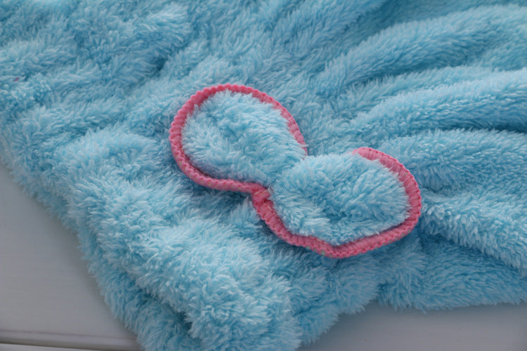 Children's Elastic Band Coral Velvet Bow Dry Hair Cap Bath Cap - PrettyKid
