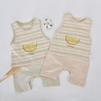 Baby Boy Watermelon Pattern Striped Sleeveless Bodysuit - PrettyKid