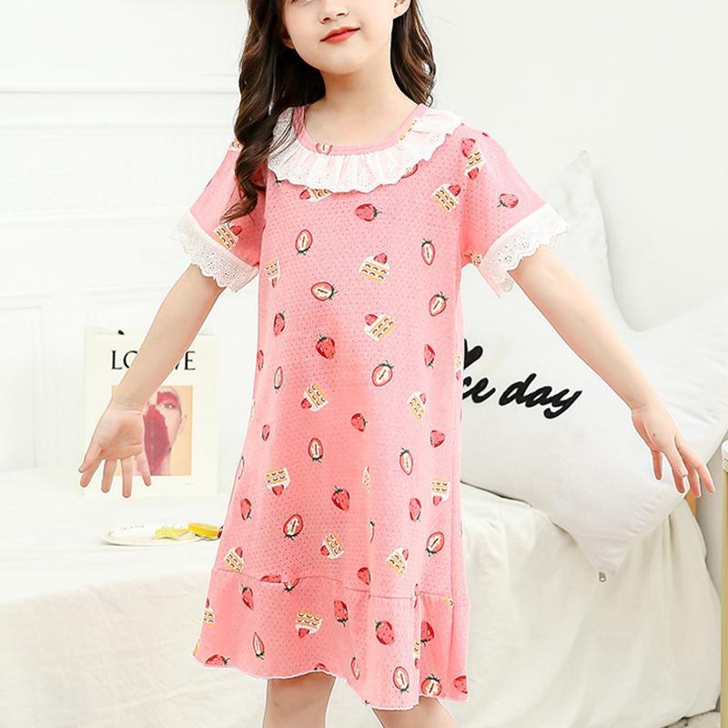 Grow Girl Rainbow Pattern Lace Stitching Pajamas Dress - PrettyKid