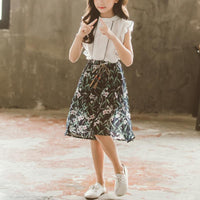 2-piece Ruffle Sleeveless Shirt & Floral Knee Length Pants for Girl - PrettyKid