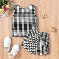 Baby Boy Plaid Vest And Shorts Baby Outfit Sets - PrettyKid