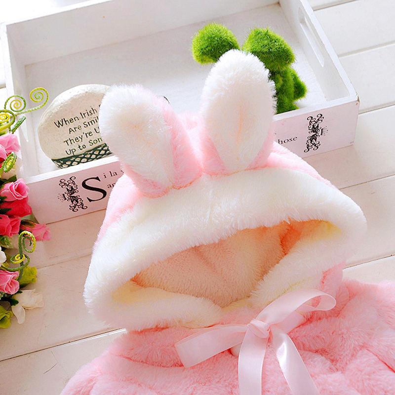 Solid Plush Rabbit Design Jacket for Baby Girl - PrettyKid