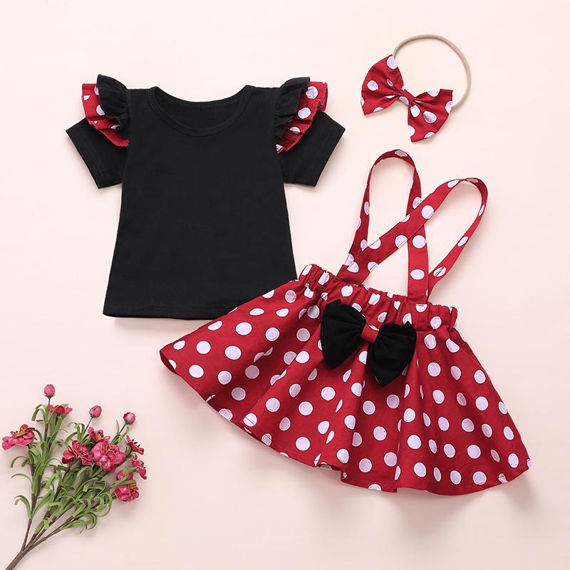 3-piece Solid Ruffle T-shirt & Polka Dot Dress & Headband for Toddler Girl - PrettyKid