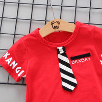 Toddler Boy Tie T-shirt & Letter Shorts Wholesale Children's Clothing - PrettyKid