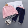 2pcs Fashion Color-block Plaid Love Print Pullover and Pants Children's Clothing - PrettyKid