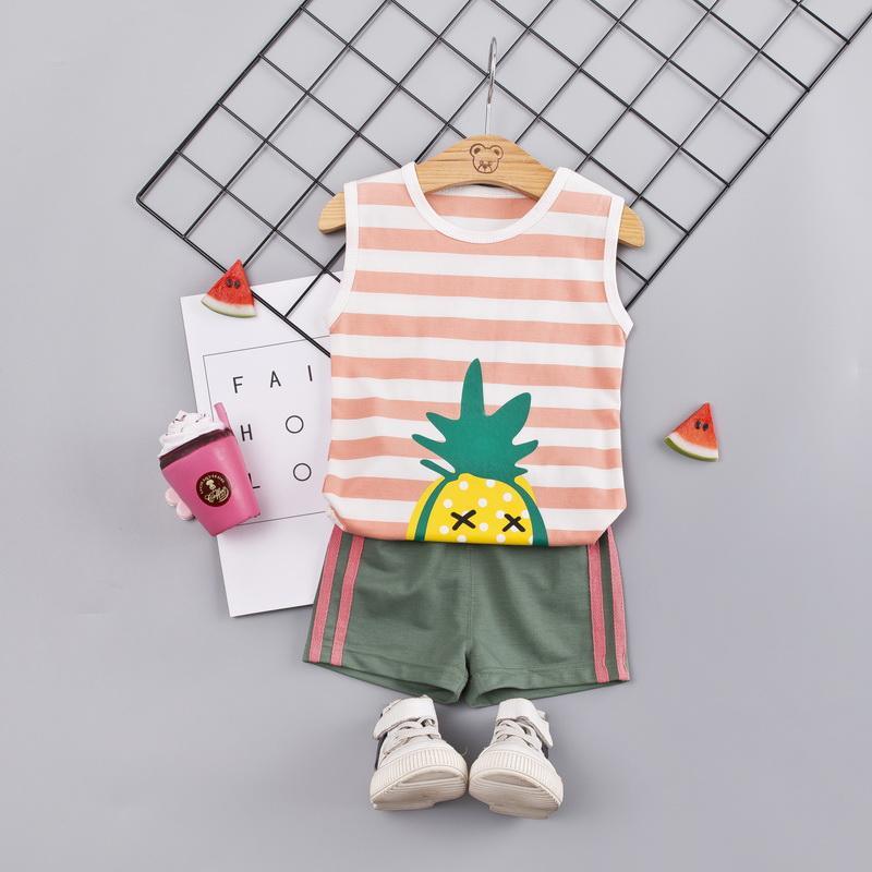 2-piece Cartoon Design Striped Vest & Shorts for Children Boy - PrettyKid