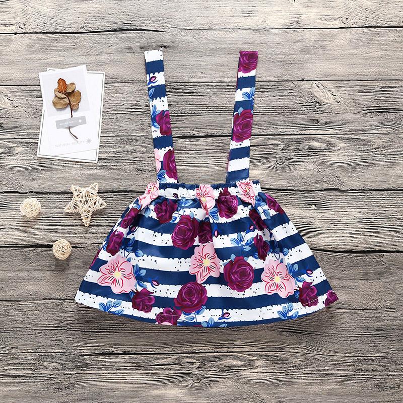 3-piece Solid Ruffle Bodysuit & Floral Printed Braces Skirt & Headband for Toddler Girl Wholesale children's clothing - PrettyKid