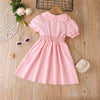3-7Y Cute Dresses For Girls Puff Sleeve Solid Color Doll Collar Wholesale Toddler Clothing - PrettyKid
