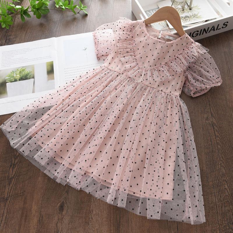 Toddler Girl Polka Dot Mesh Dress Children's Clothing - PrettyKid