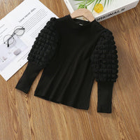 Bubble Long Sleeve Round Collar Solid Color Tops Childrens Clothes Wholesale Distributors - PrettyKid