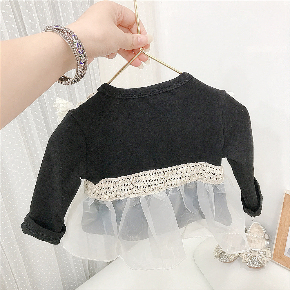 Baby Girl Fake Two Pieces Of Lace Mesh Stitching T-Shirt Baby Tee Shirts Wholesale - PrettyKid