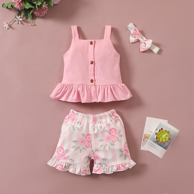 Grow Girl Cami Top & Floral Pattern Shorts & Bowknot Headband - PrettyKid