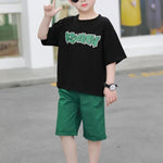 Boy Cartoon Character Pattern T-shirt & Shorts - PrettyKid