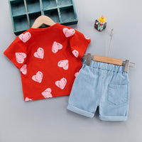 Toddler Girl Love Top & Letter Denim Shorts - PrettyKid