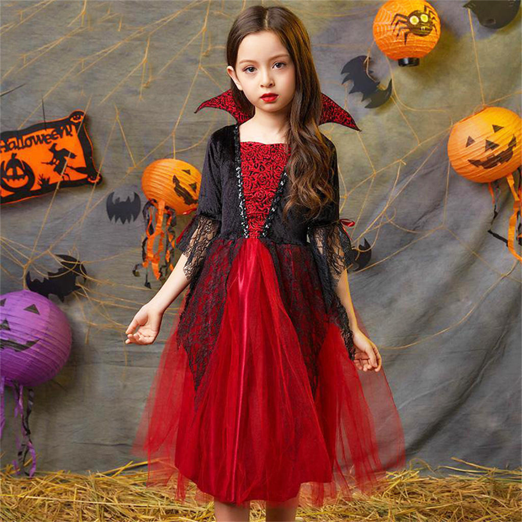 Wholesale Kid Halloween Lace Mesh Long Sleeve Dress in Bulk - PrettyKid