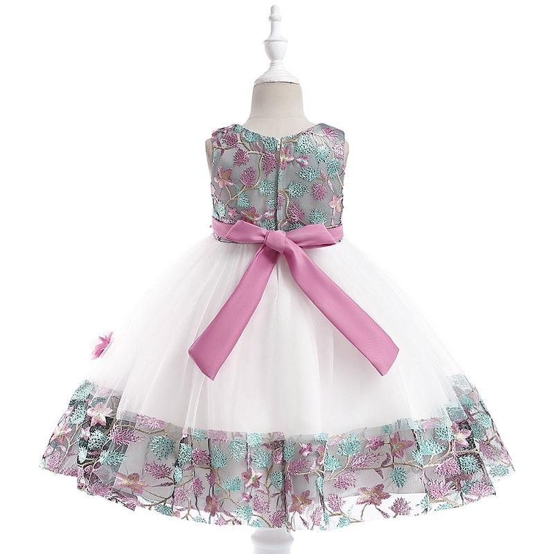 Girl Embroidered Flower Sleeveless Mesh Formal Dress - PrettyKid