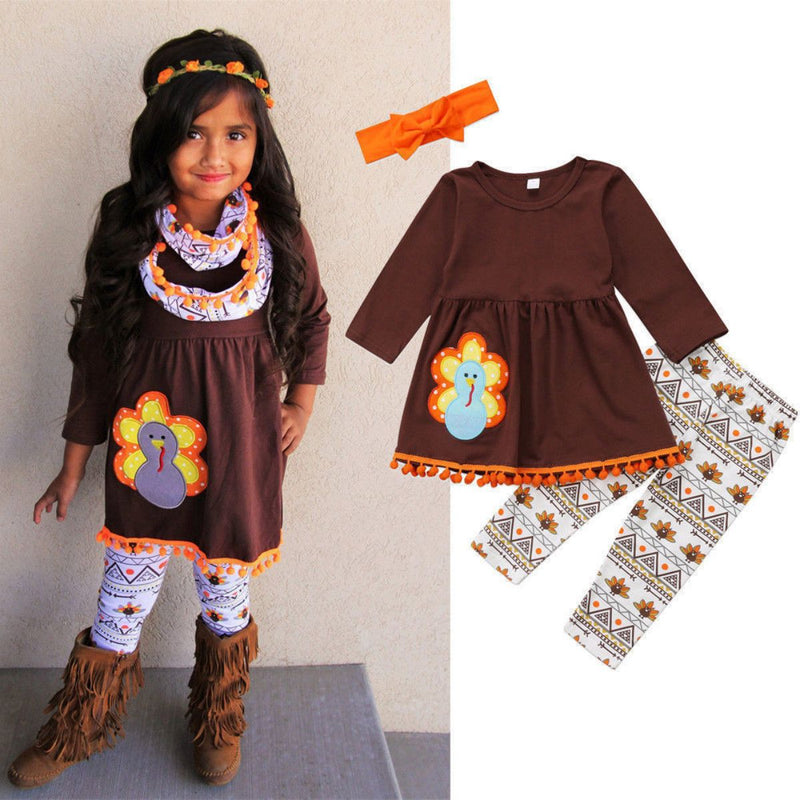 Wholesale Toddler Girl Thanksgiving Day Solid Boho Webbing Top & Blouse Set in Bulk - PrettyKid