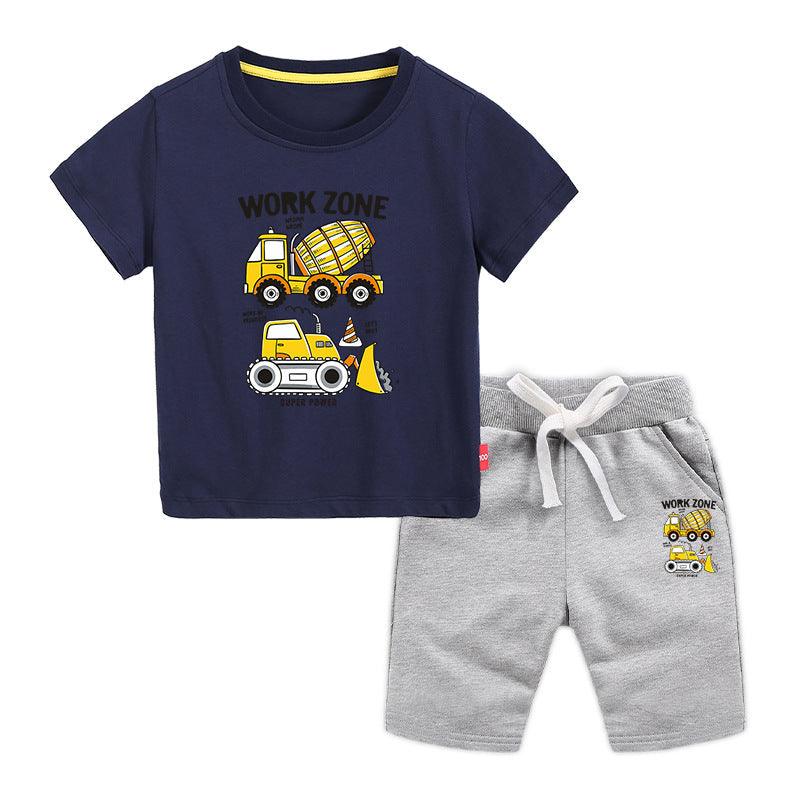 9M-12Y Short Sets For Boys Short Sleeve Truck Print Drawstring Kids Clothes Wholesale - PrettyKid