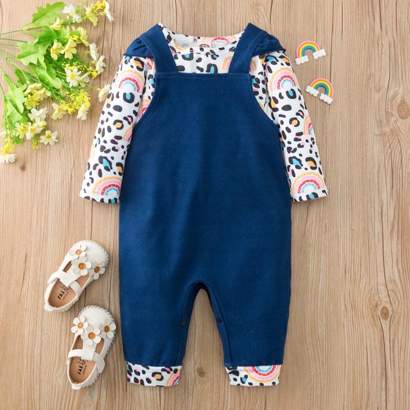 2-piece Rainbow Pattern Long-sleeve & Bib Pants for Baby Girl - PrettyKid